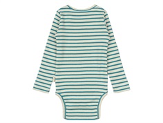 Stribet langærmet body fra Petit Piao i farverne mørk råhvid med turkis PP301 turquoise dark off white bagfra